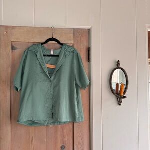 Auden Short-Sleeve Button Front Top - Sage Green
